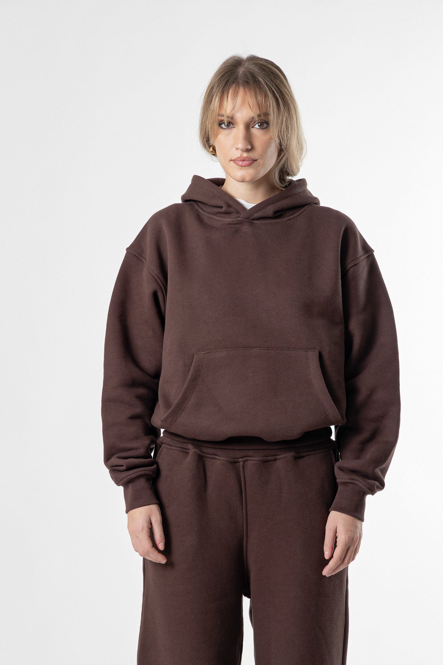 Hoodie Cropped Blanks 500GSM Dark Chocolate