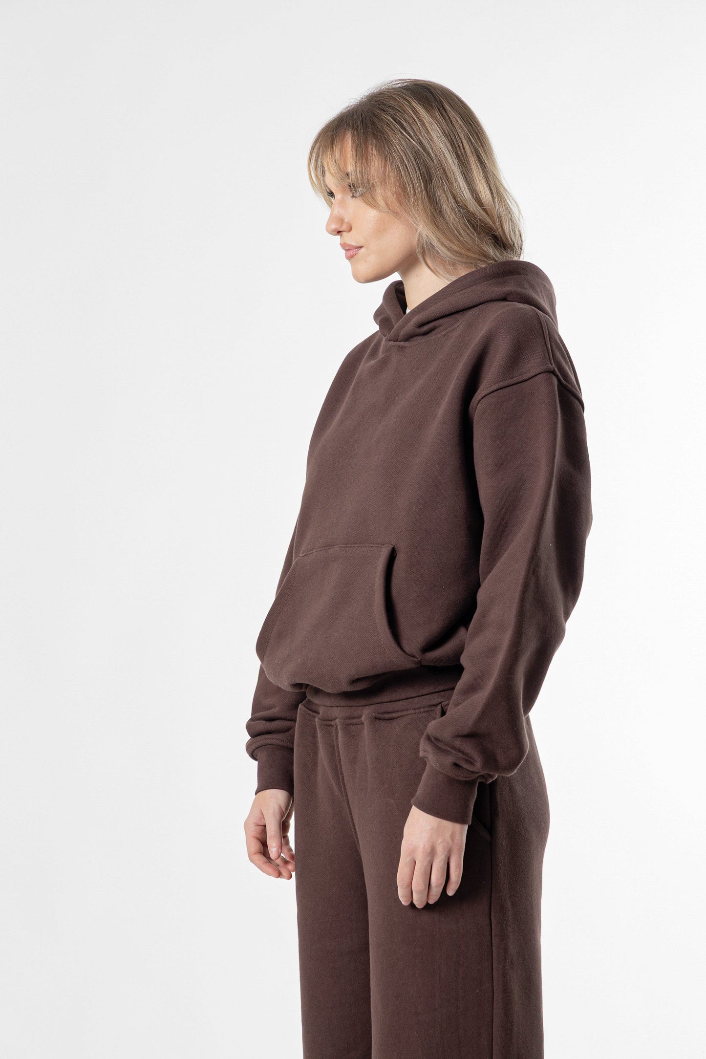 Hoodie Cropped Blanks 500GSM Dark Chocolate