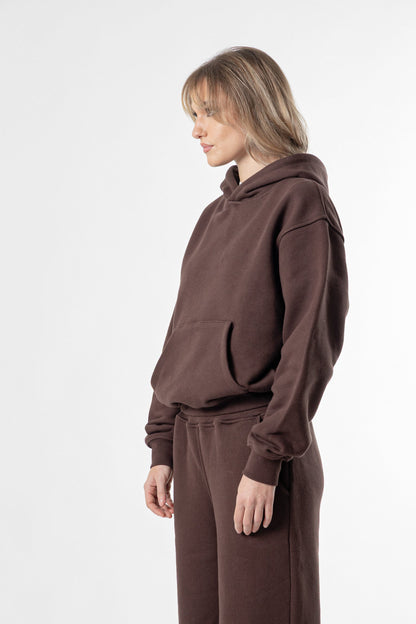 Hoodie Cropped Blanks 500GSM Dark Chocolate