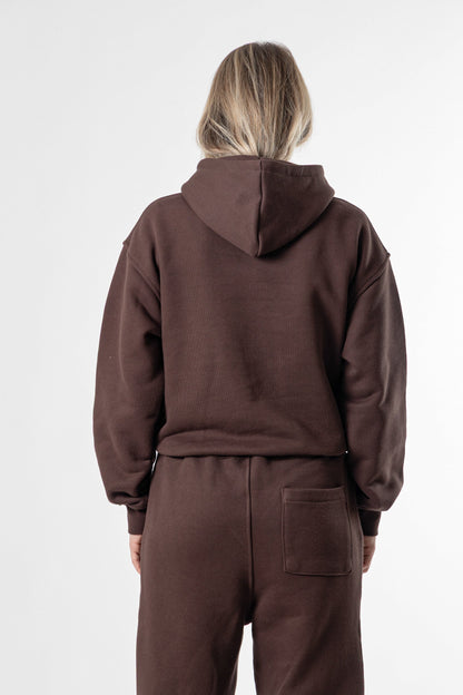 Hoodie Cropped Blanks 500GSM Dark Chocolate