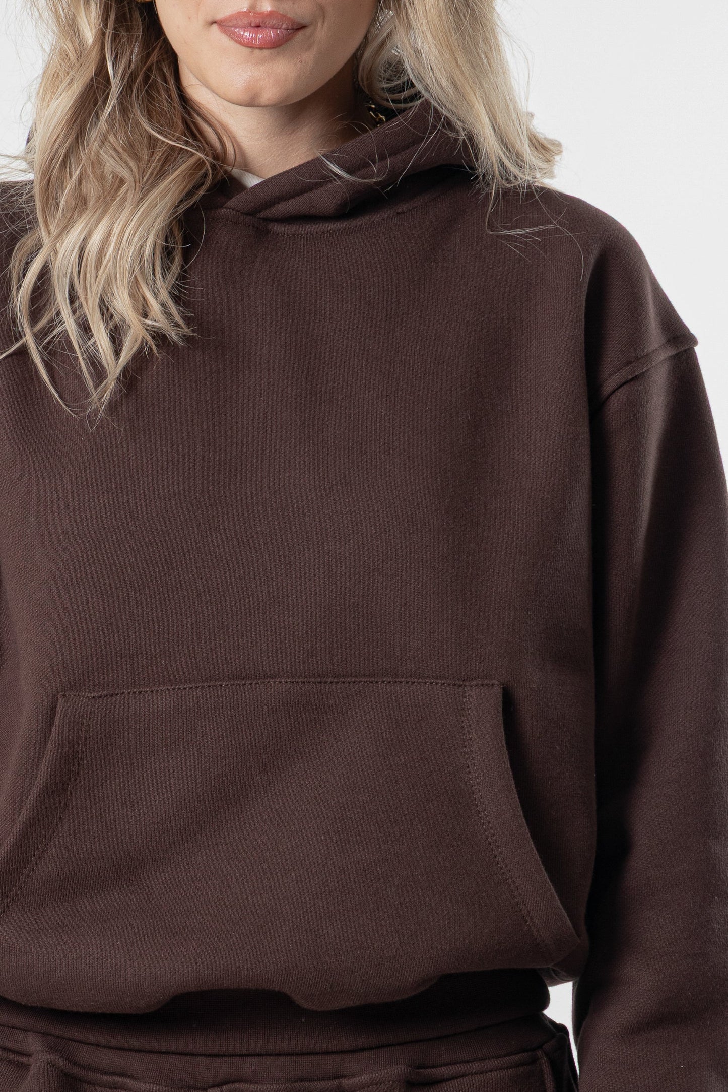 Hoodie Cropped Blanks 500GSM Dark Chocolate